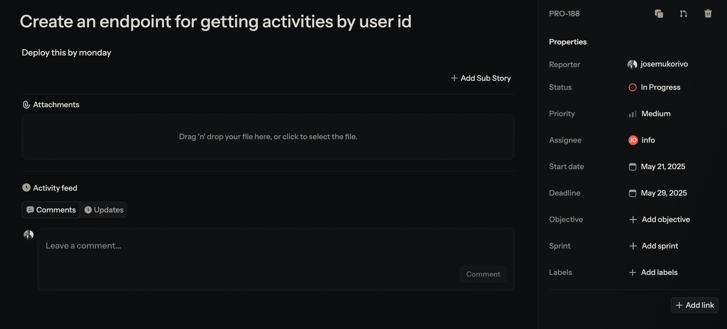 Screenshot of the full Story Detail View