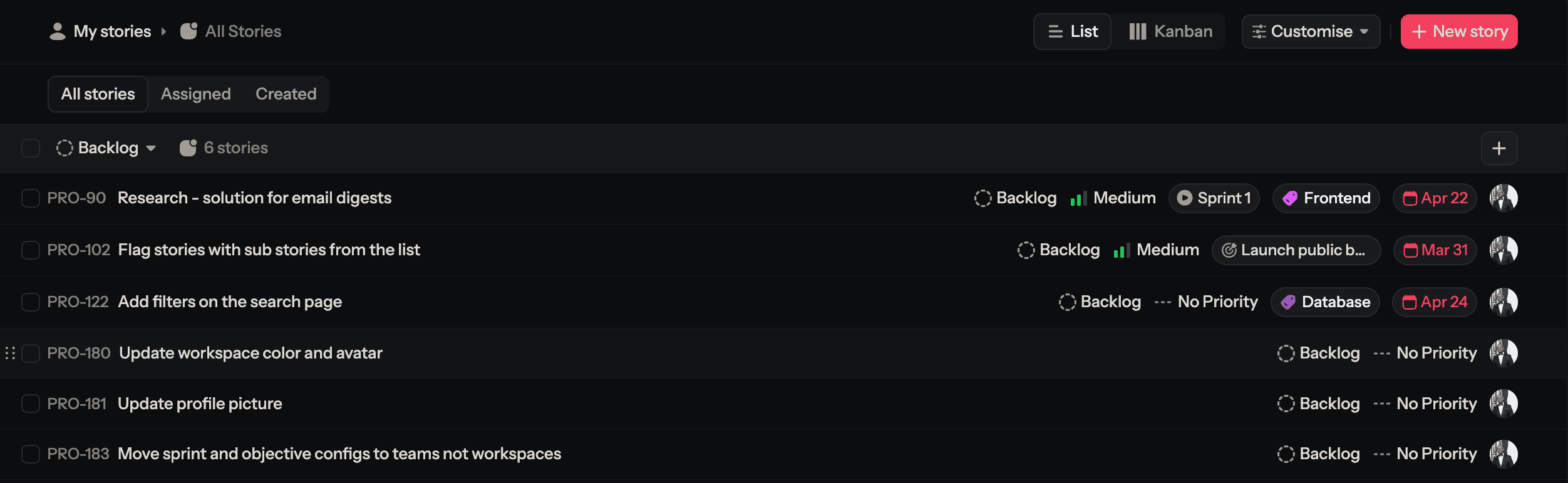 Screenshot of List or Kanban quick edit